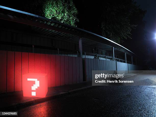 red box with question mark in the street - treasure hunt stock pictures, royalty-free photos & images