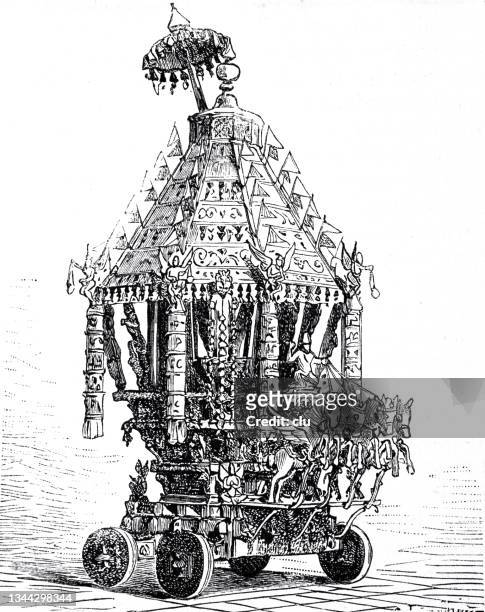 bildbanksillustrationer, clip art samt tecknat material och ikoner med indian chariot with figures and paintings - världsutställningen 1889