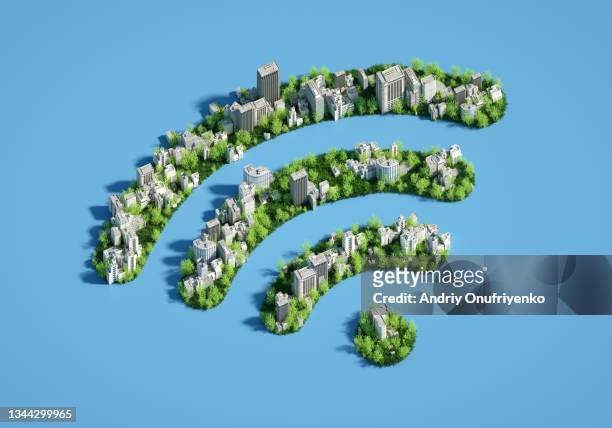 sustainable city in shape of wifi sign. - tecnologia mobile foto e immagini stock