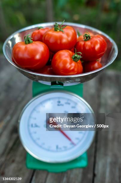 close-up of tomatoes in bowl on table - vegetarisch gerecht stock-fotos und bilder
