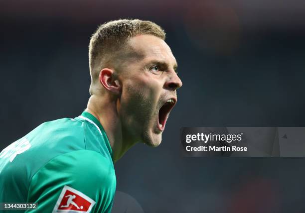 Marvin Ducksch of Bremen celebrates scoring his team's second goal during the Second Bundesliga match between SV Werder Bremen and 1. FC Heidenheim...