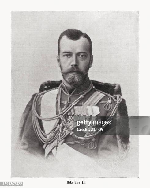 stockillustraties, clipart, cartoons en iconen met nicholas ii of russia (1868-1918), raster print, published in 1900 - russian culture