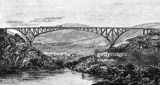 the viaur railway viaduct - railway bridge stock illustrations