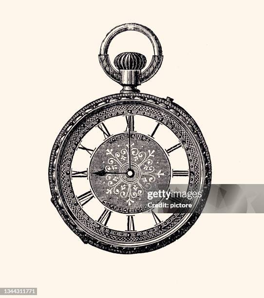 lady pocket watch  ( xxxl) - pocket watch stock illustrations