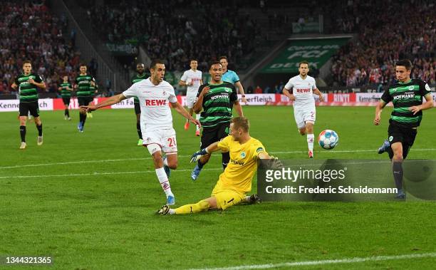 Ellyes Skhiri of 1.FC Koeln scores their team's third goal past Marius Funk of SpVgg Greuther Fuerth during the Bundesliga match between 1. FC Koln...