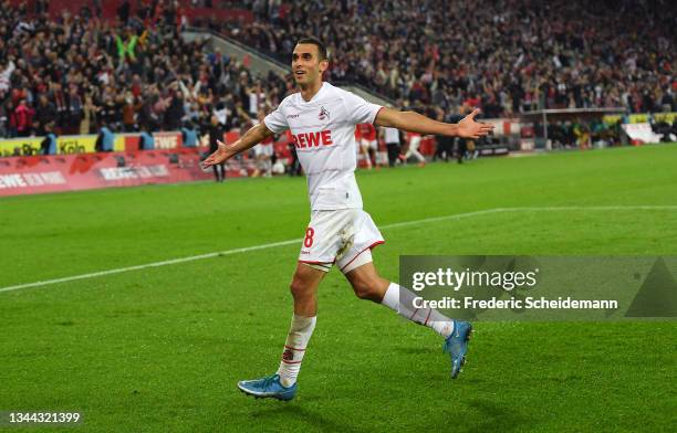 Ellyes Skhiri of 1.FC Koeln celebrates after scoring their team's third goal during the Bundesliga match between 1. FC Koln and SpVgg Greuther Fürth...