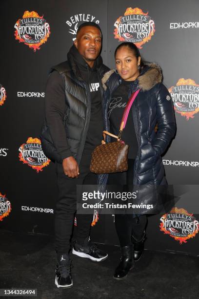 Ashley Walters and Danielle Walters attend Shocktoberfest 2021 at Tulleys Farm on October 01, 2021 in Crawley, England.
