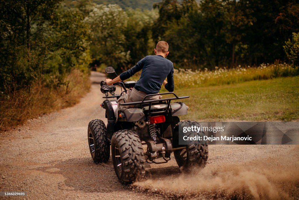 Riding quad in the nature