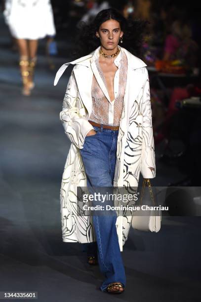 Model walks the runway during the Valentino Womenswear Spring/Summer 2022 show as part of Paris Fashion Week on October 01, 2021 in Paris, France.