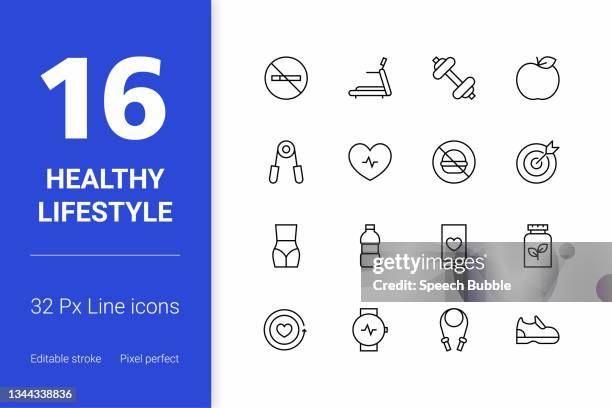 stockillustraties, clipart, cartoons en iconen met healthy lifestyle editable stroke line icons - bord niet roken