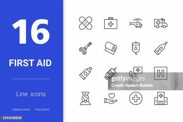 first aid editable stroke line icons - adhesive bandage stock illustrations