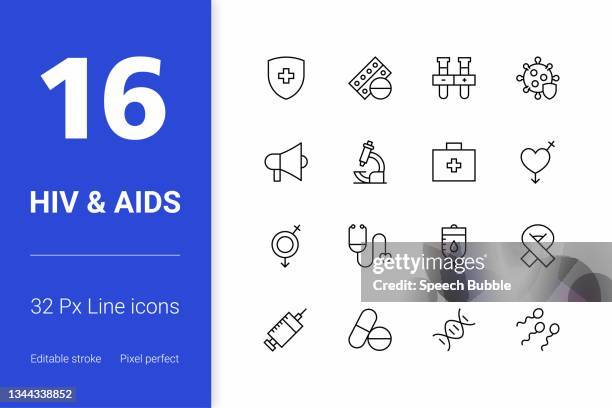 illustrazioni stock, clip art, cartoni animati e icone di tendenza di hiv & aids icone di linea di tratto modificabili - diritti riproduttivi