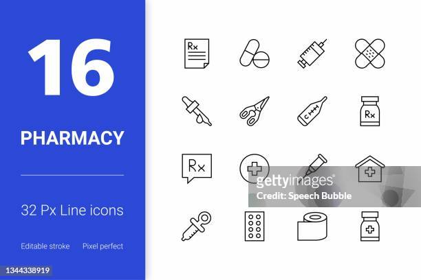pharmacy editable stroke line icons - bathroom cabinet stock illustrations