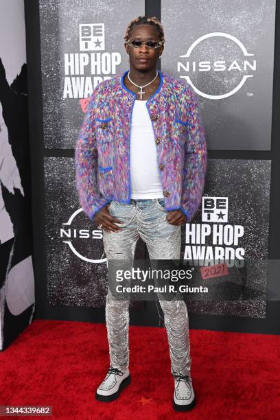 Young Thug attends the 2021 BET Hip Hop Awards at Cobb Energy Performing Arts Center on October 01, 2021 in Atlanta, Georgia.