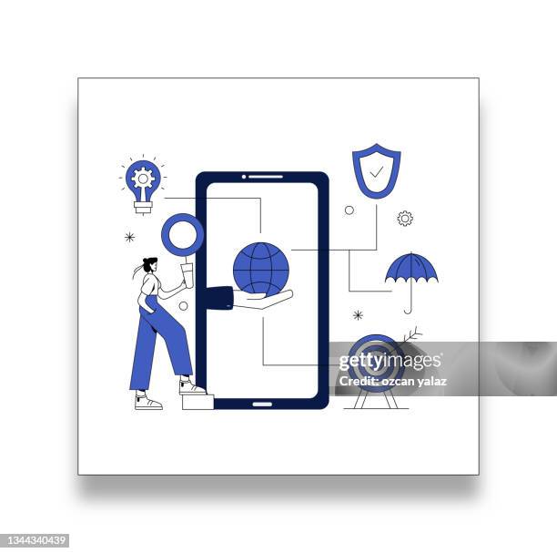 modern flat design concept of core values with. - technology driven processes stock illustrations