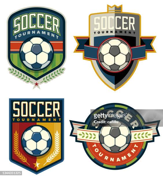 soccer tournament football badges and shields - football league stock illustrations