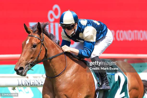 James McDonald on Coolangatta wins race 2 the Keeneland Gimcrack Stakes during Sydney Racing on Epsom Day at Royal Randwick Racecourse on October 02,...