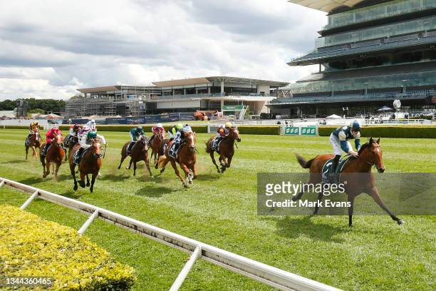 James McDonald on Coolangatta wins race 2 the Keeneland Gimcrack Stakes during Sydney Racing on Epsom Day at Royal Randwick Racecourse on October 02,...