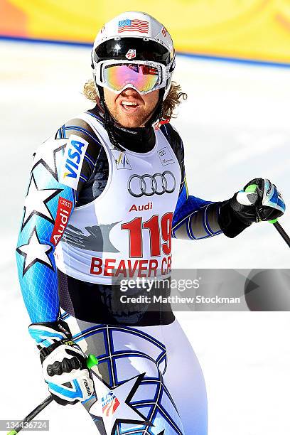 Erik Fisher finishes his run during downhill training on the Birds of Prey at the Audi FIS World Cup on December 1, 2011 in Beaver Creek, Colorado.