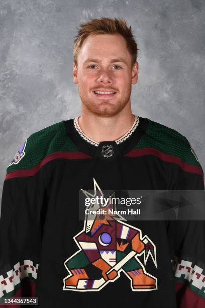 Lawson Crouse of the Arizona Coyotes poses for his official headshot for the 2021-2022 season on September 22, 2021 at the Gila River Arena in...