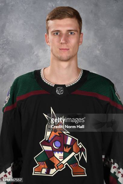 Ivan Prosvetov of the Arizona Coyotes poses for his official headshot for the 2021-2022 season on September 22, 2021 at the Gila River Arena in...