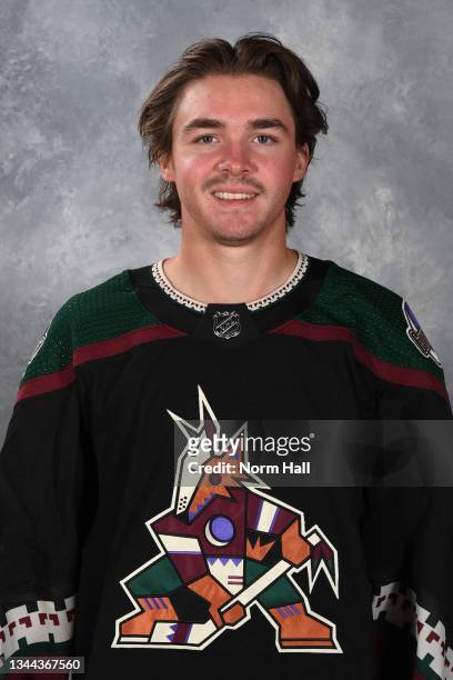 Clayton Keller of the Arizona Coyotes poses for his official headshot for the 2021-2022 season on September 22, 2021 at the Gila River Arena in...