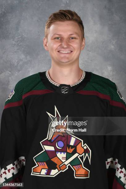 Vladislav Provolnev of the Arizona Coyotes poses for his official headshot for the 2021-2022 season on September 22, 2021 at the Gila River Arena in...