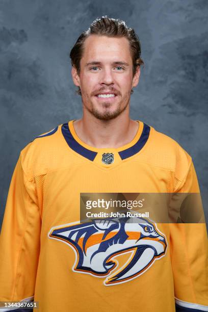 Nick Cousins of the Nashville Predators poses for his official headshot for the 2021-2022 season on September 22, 2021 at Bridgestone Arena in...
