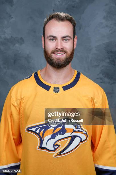 Ben Harpur of the Nashville Predators poses for his official headshot for the 2021-2022 season on September 22, 2021 at Bridgestone Arena in...