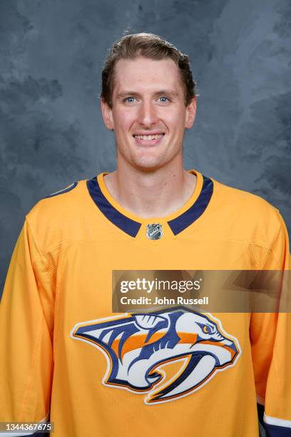 Michael McCarron of the Nashville Predators poses for his official headshot for the 2021-2022 season on September 22, 2021 at Bridgestone Arena in...