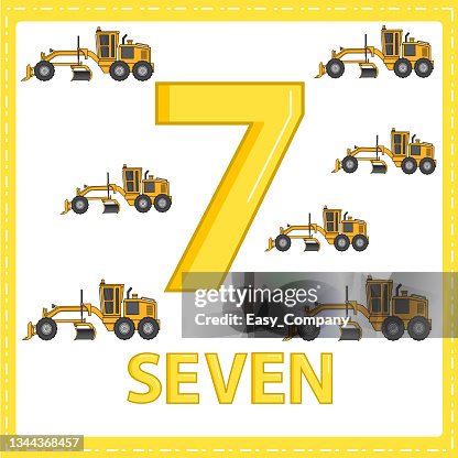 Illustrations for numerical education for young children. for the children Learned to count the numbers 7 with 7 road grader as shown in the picture in the vehicles category.