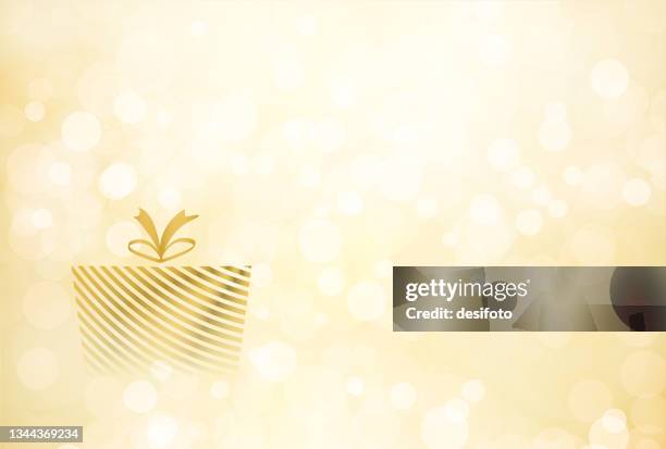 a creative glittery golden or pastel beige coloured empty plain blank vector backgrounds with a shining striped luxurious gift box or present with a ribbon tied in a bow - tinsel background stock illustrations