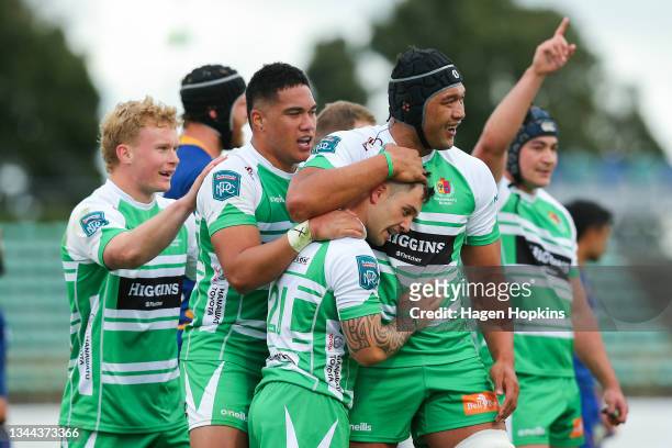 Manawatu players celebrate the win during the round 5 match between Manawatu and Otago at Central Energy Trust Arena on October 02, 2021 in...