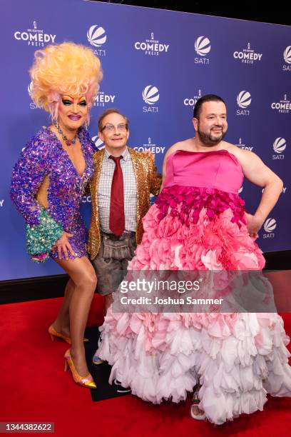 Olivia Jones, Wigald Boning and Oliver Polak attend the 25th annual German Comedy Awards on October 01, 2021 in Cologne, Germany.