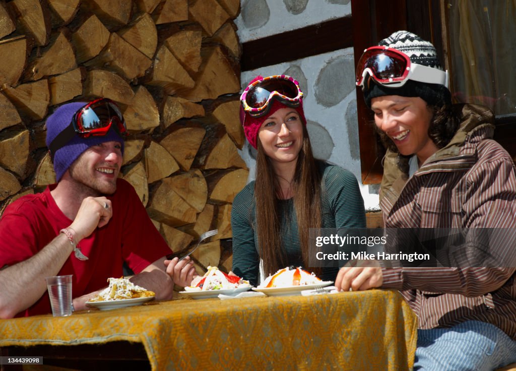 Friends having lunch at Ski resort