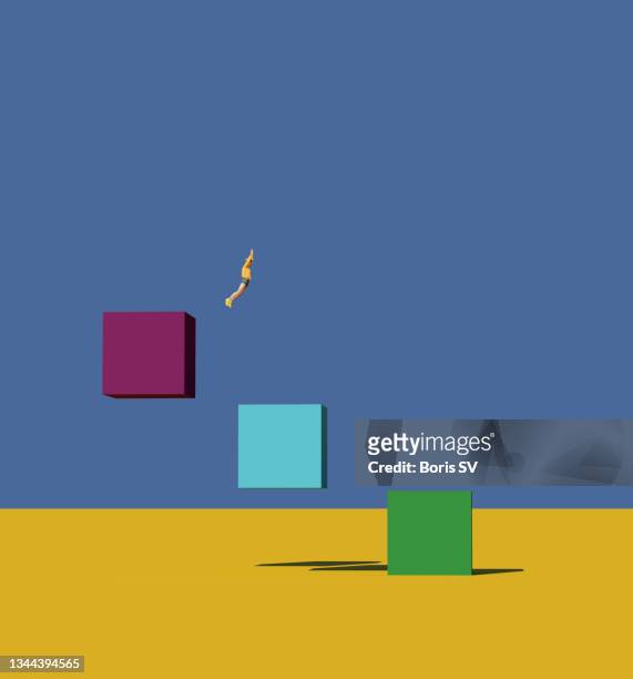jumping on cubes - hierarchie stock-fotos und bilder