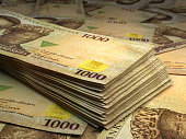 Nigerian banknotes. Nigeriannaira bills. 1000 NGN polymer. Business, finance background.