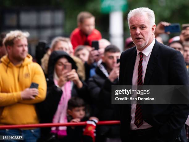 Gary Pallister of Manchester United arrives ahead of the Premier League match between Manchester United and Everton at Old Trafford on October 02,...