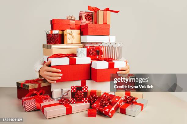 xmas present, gift box, congratulation. winter holidays and black friday concept with gift boxes. - christmas gift boxes stock pictures, royalty-free photos & images