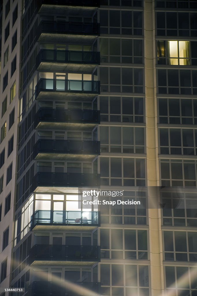 Apartment Building Illuminated at Night