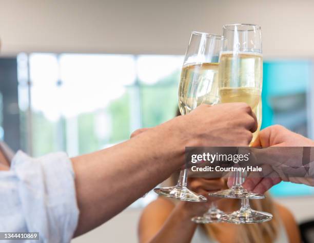 grupo de pessoas brindando com champanhe - champagne flute - fotografias e filmes do acervo