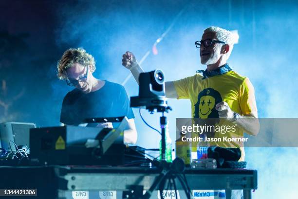 Paavo Siljamaki and Tony McGuinness of Above & Beyond are seen performing onstage at Oasis Wynwood on October 01, 2021 in Miami, Florida.