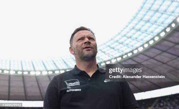 Pál Dárdai, head coach of Berlin looks on during the Bundesliga match between Hertha BSC and Sport-Club Freiburg at Olympiastadion on October 02,...