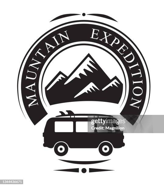 travel logo with van - adventure logo stock illustrations