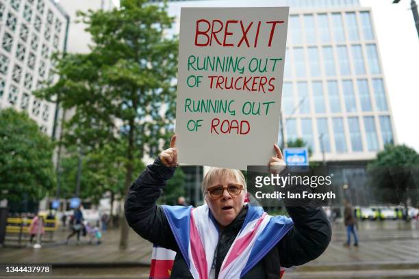 The group, Manchester for Europe hold a Brexit isn't Working protest ahead of the Conservative Party Conference on October 02, 2021 in Manchester,...