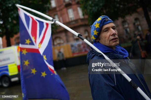 The group, Manchester for Europe hold a Brexit isn't Working protest ahead of the Conservative Party Conference on October 02, 2021 in Manchester,...