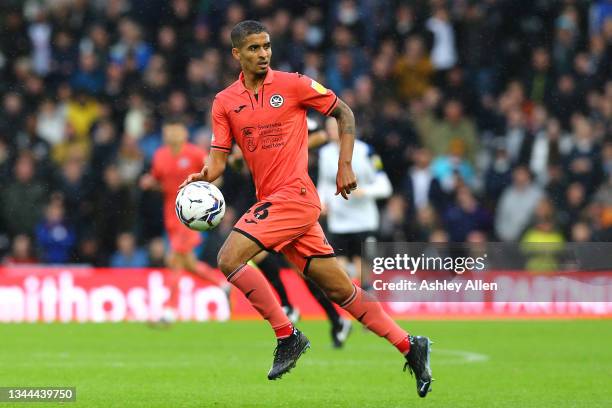 Kyle Naughton of Swansea City runs with the ball during the Sky Bet Championship match between Derby County and Swansea City at Pride Park Stadium on...