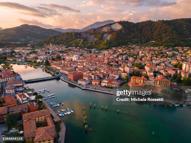 sunset - iseo lake stock pictures, royalty-free photos & images