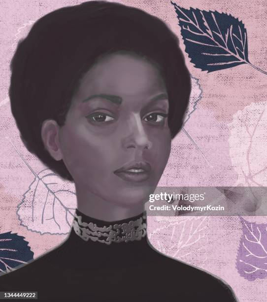 stockillustraties, clipart, cartoons en iconen met portrait of a young girl of african type with the features of the jewish ethnic group of falashi. the girl is depicted in three quarters, close-up on the background of decorative fabric - beautiful ethiopian girls