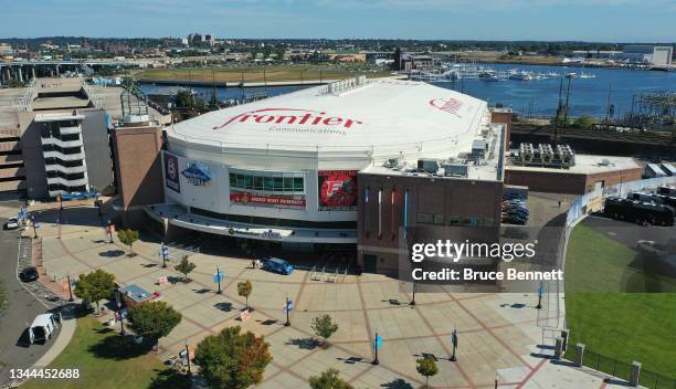 An aerial view of the arena prior to the preseason game between the New York Islanders and the New Jersey Devils at the Webster Bank Arena at Harbor...